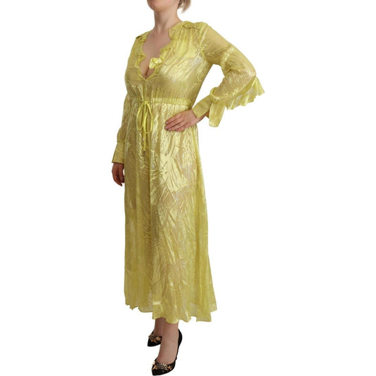 Sunshine Silk Blend Maxi Dress - Long Sleeves & Plunge