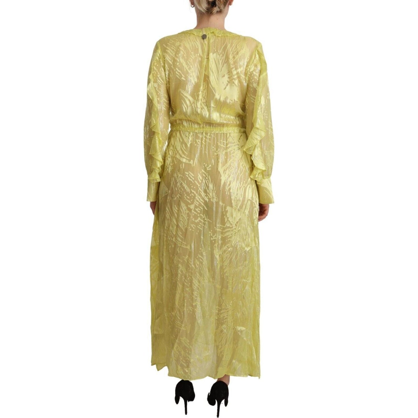 Sunshine Silk Blend Maxi Dress - Long Sleeves & Plunge