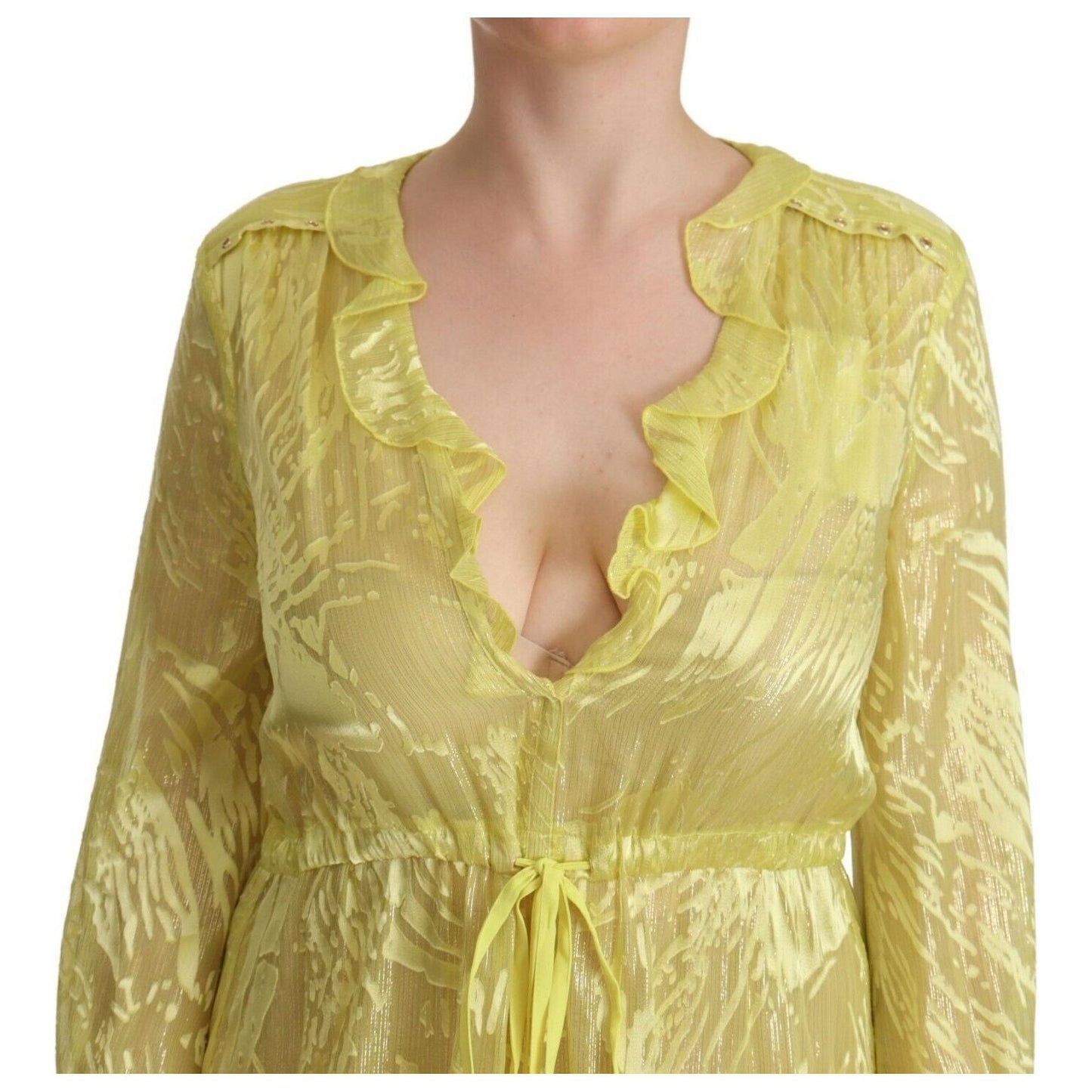 Sunshine Silk Blend Maxi Dress - Long Sleeves & Plunge