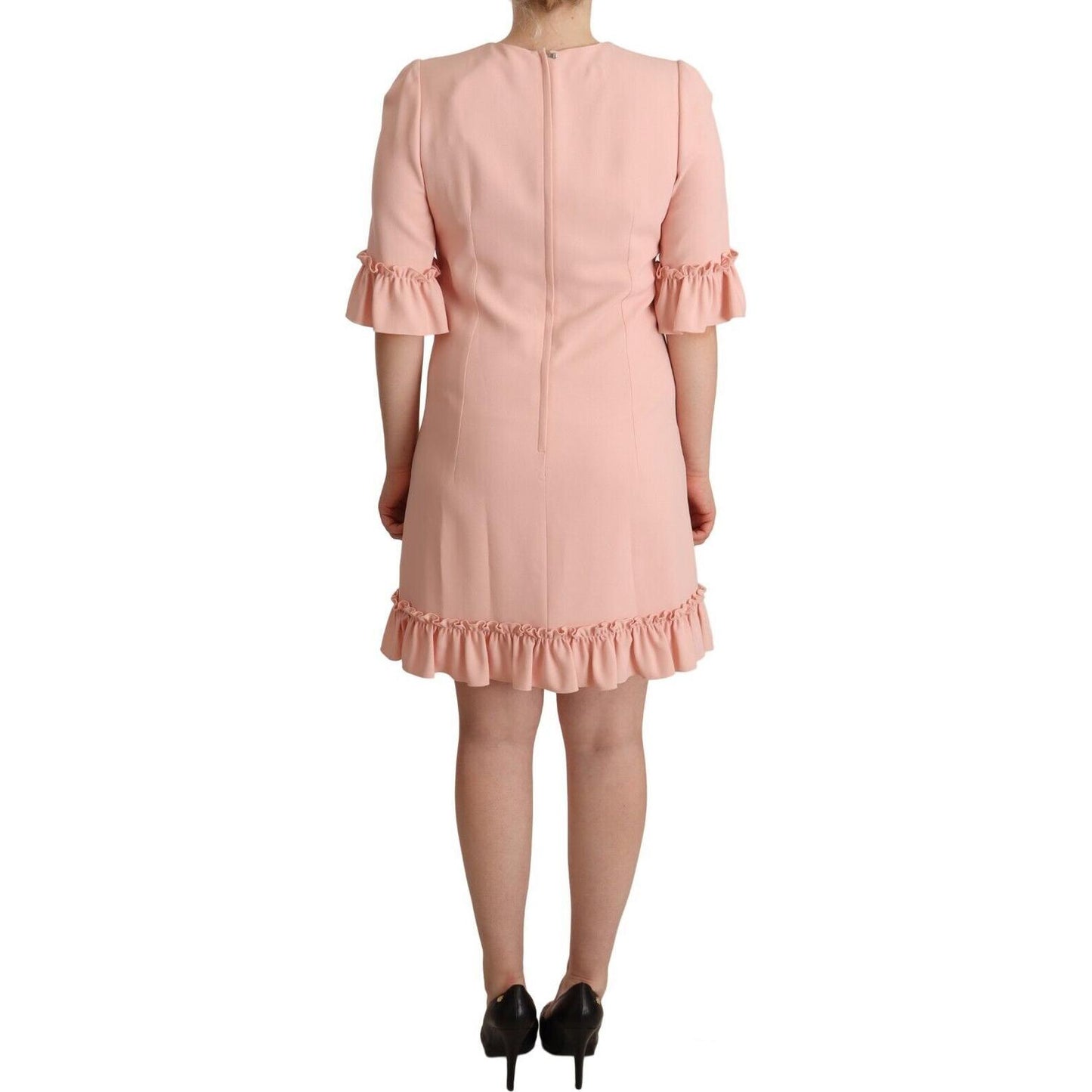 Dolce & Gabbana Pink Ruffled Sleeves Viscose Sheath Dress