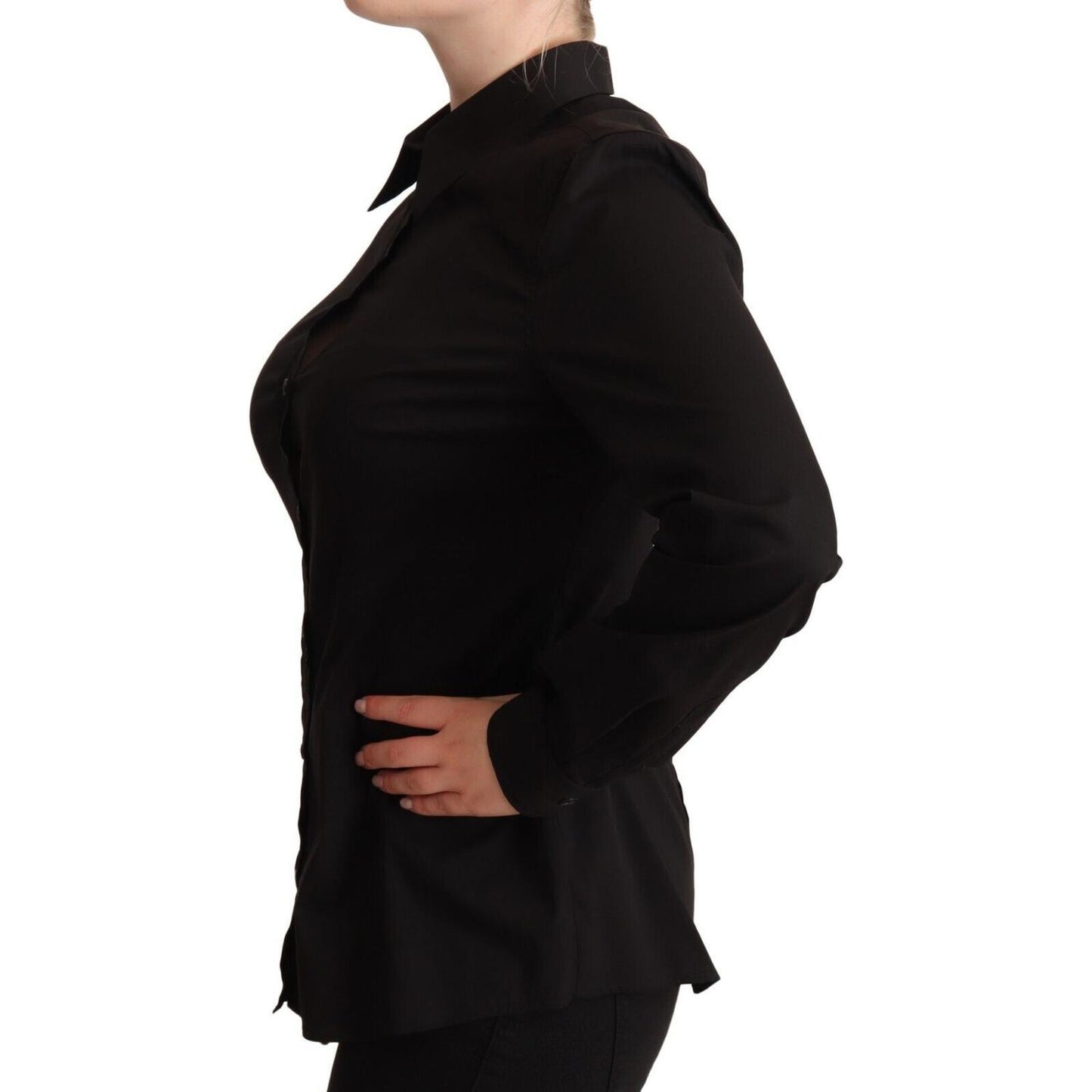 Elegant Black Cotton Blend Collared Top