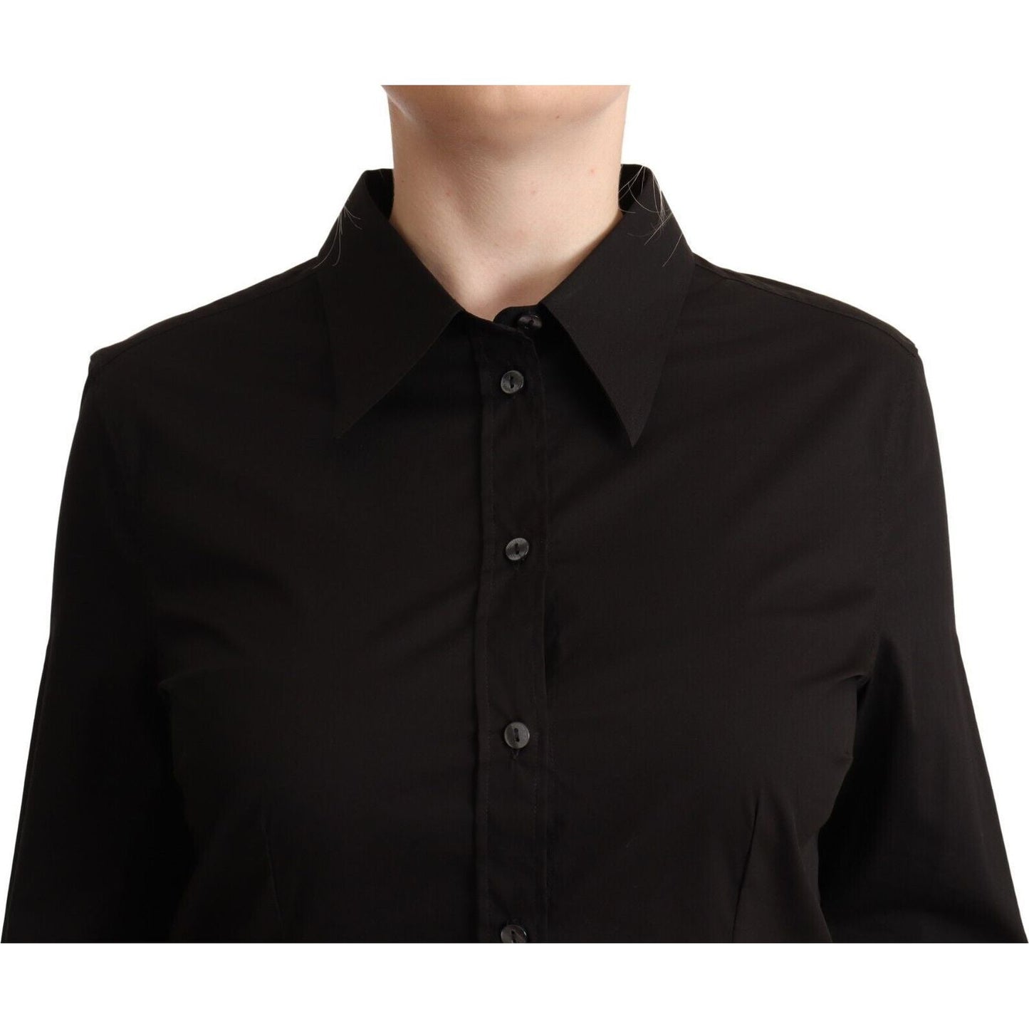 Elegant Black Cotton Blend Collared Top