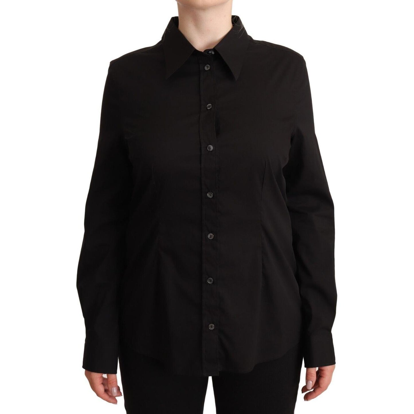 Elegant Black Cotton Blend Collared Top