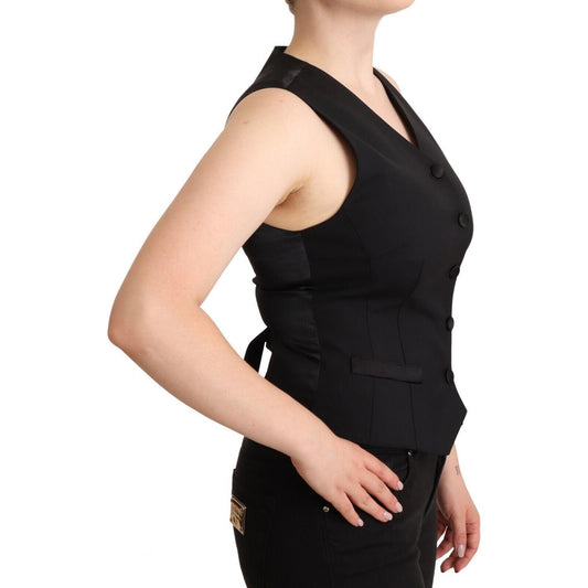 Elegant Black Vest Top with Button Detail