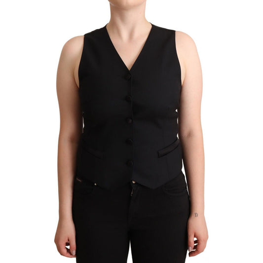 Elegant Black Vest Top with Button Detail