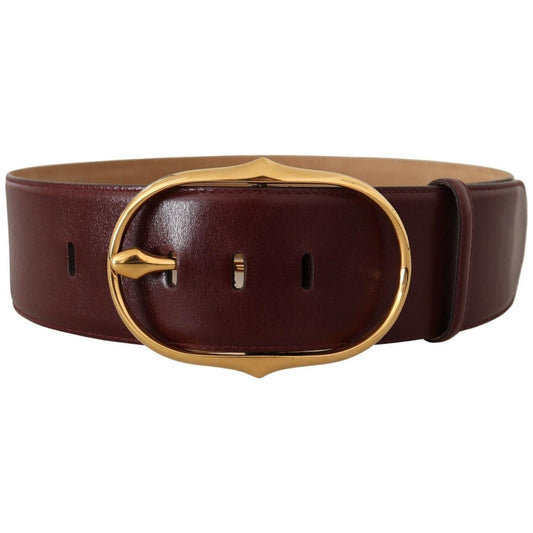 Elegant Brown Leather Belt with Gold Oval Buckle