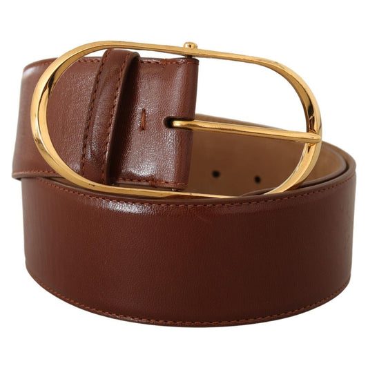 Elegant Brown Leather Belt with Gold Buckle