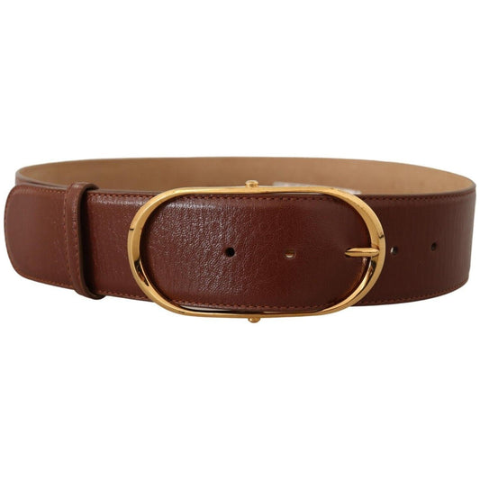 Elegant Brown Leather Belt with Gold Buckle