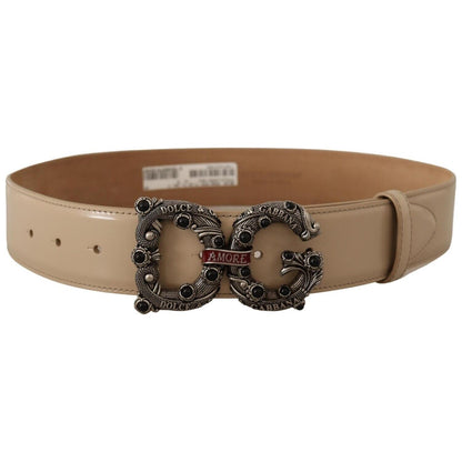Dolce & Gabbana Beige Leather Silver Logo Buckle Amore Belt WOMAN BELTS