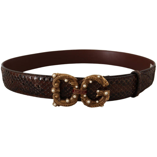 Elegant Phyton Leather Pearl Buckle Belt