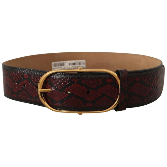 Elegant Red Python Leather Belt with Gold Buckle