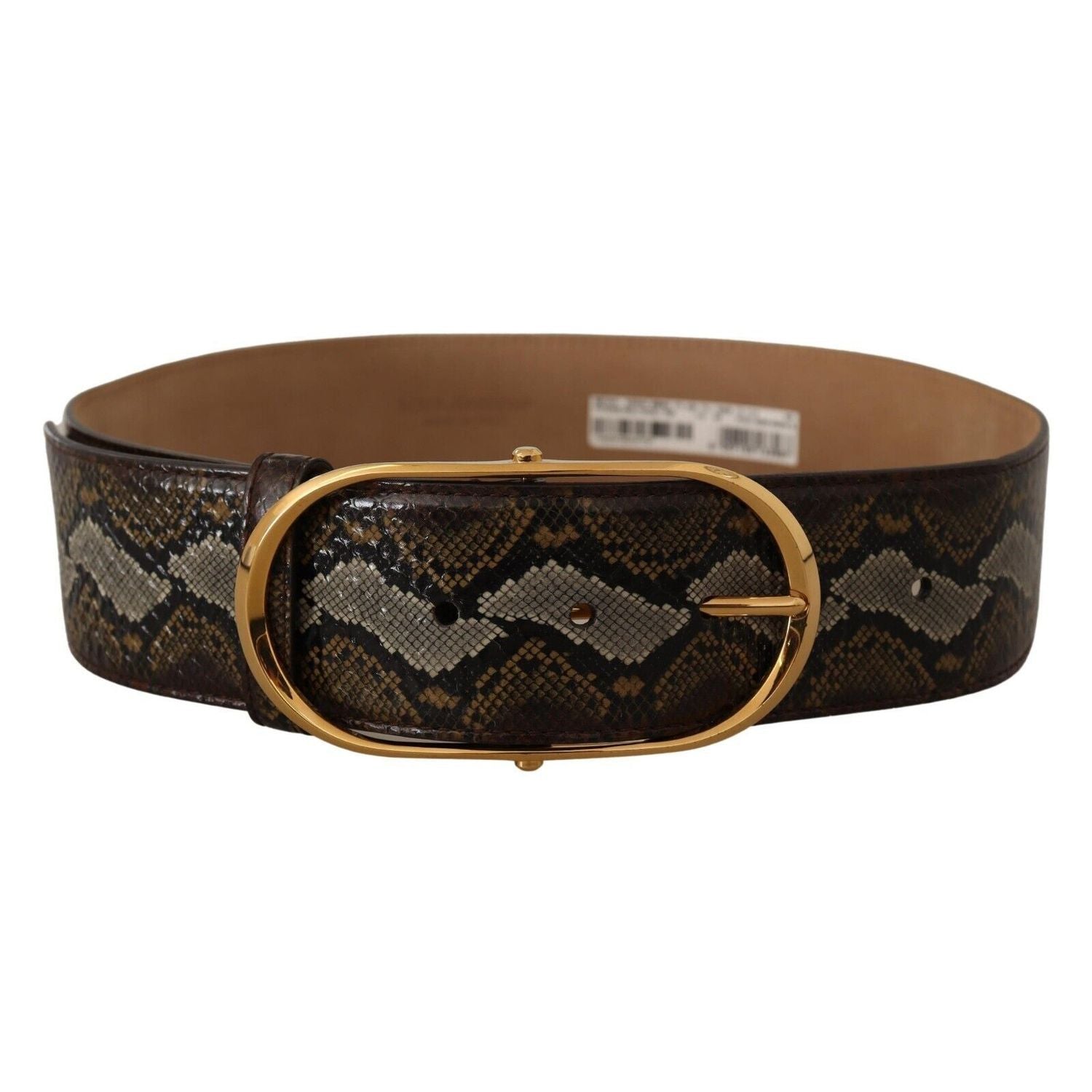 Dolce & Gabbana Brown Python Leather Gold Oval Buckle Belt