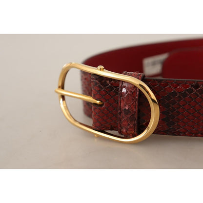 Dolce & Gabbana Red Exotic Leather Gold Oval Buckle Belt