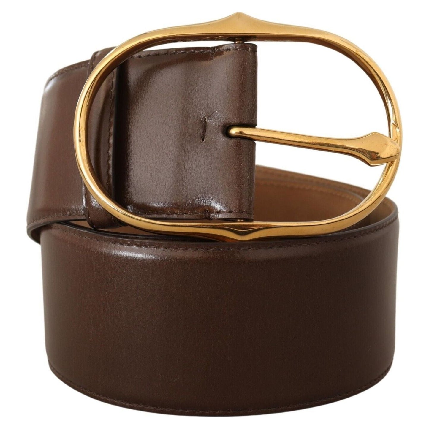 Elegant Brown Leather Belt with Gold Buckle