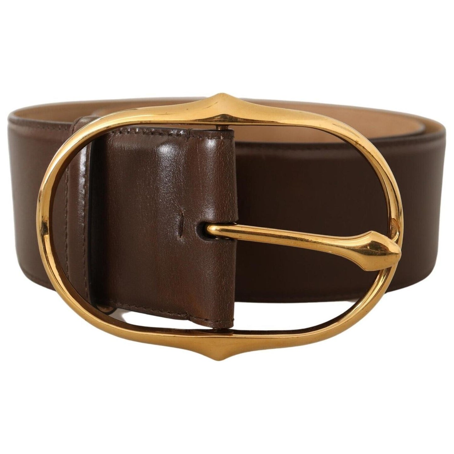 Elegant Brown Leather Belt with Gold Buckle