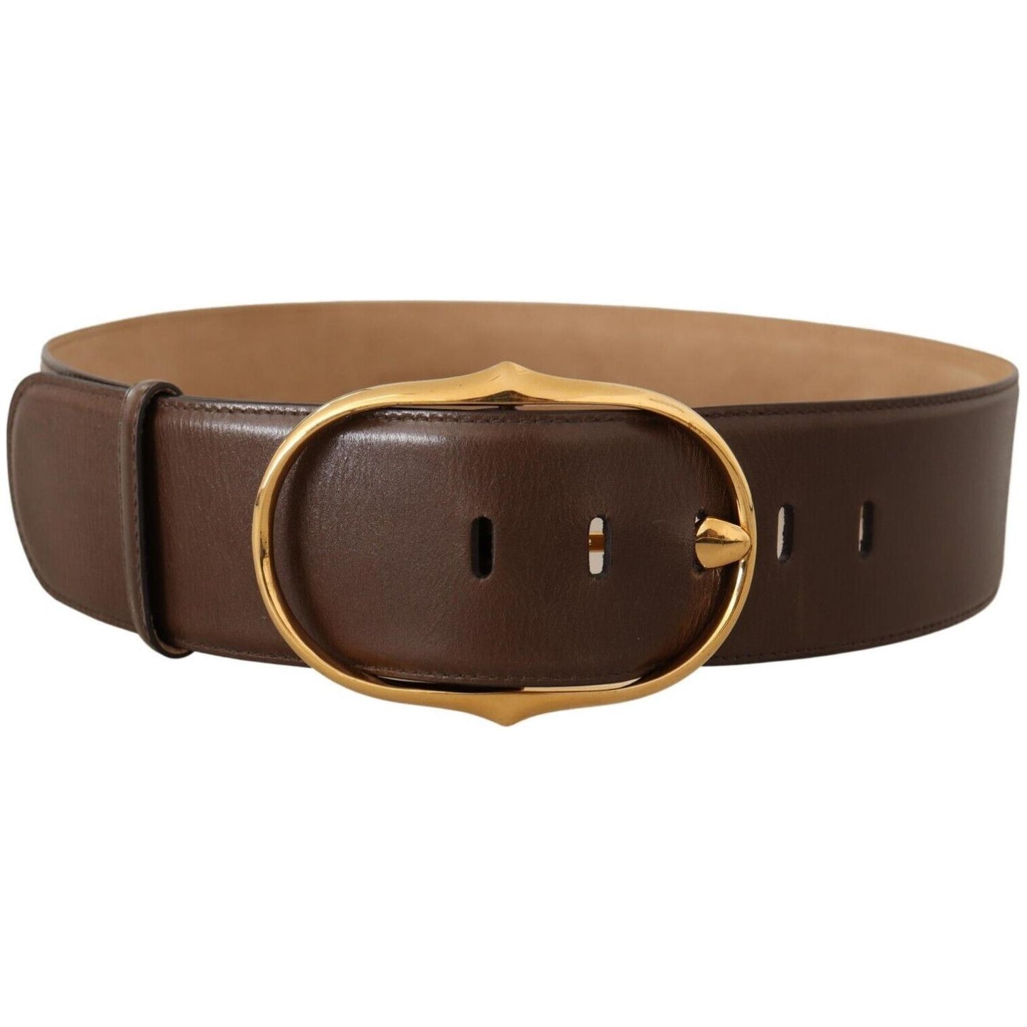 Elegant Brown Leather Belt with Gold Buckle