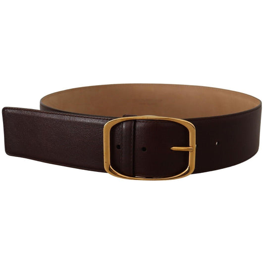 Elegant Dark Brown Leather Belt with Gold Buckle