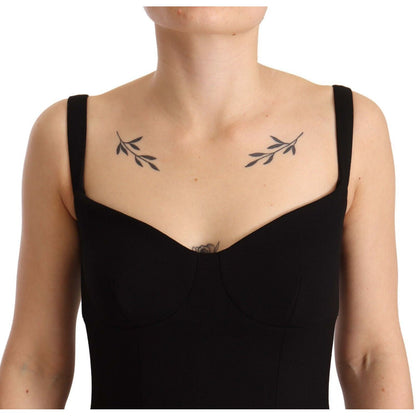 Dolce & Gabbana Black Fit Flare Wool Stretch Sheath Dress