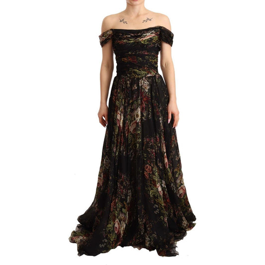 Floral Silk Off-Shoulder Long Dress