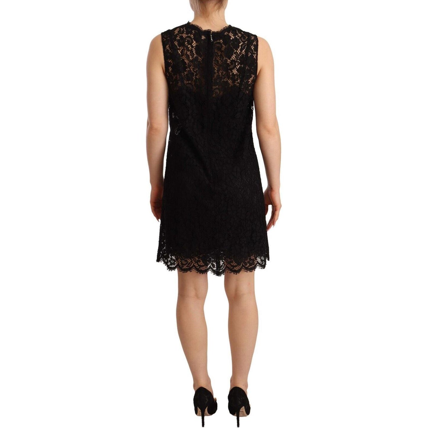 Elegant Floral Lace Sheath Dress in Black