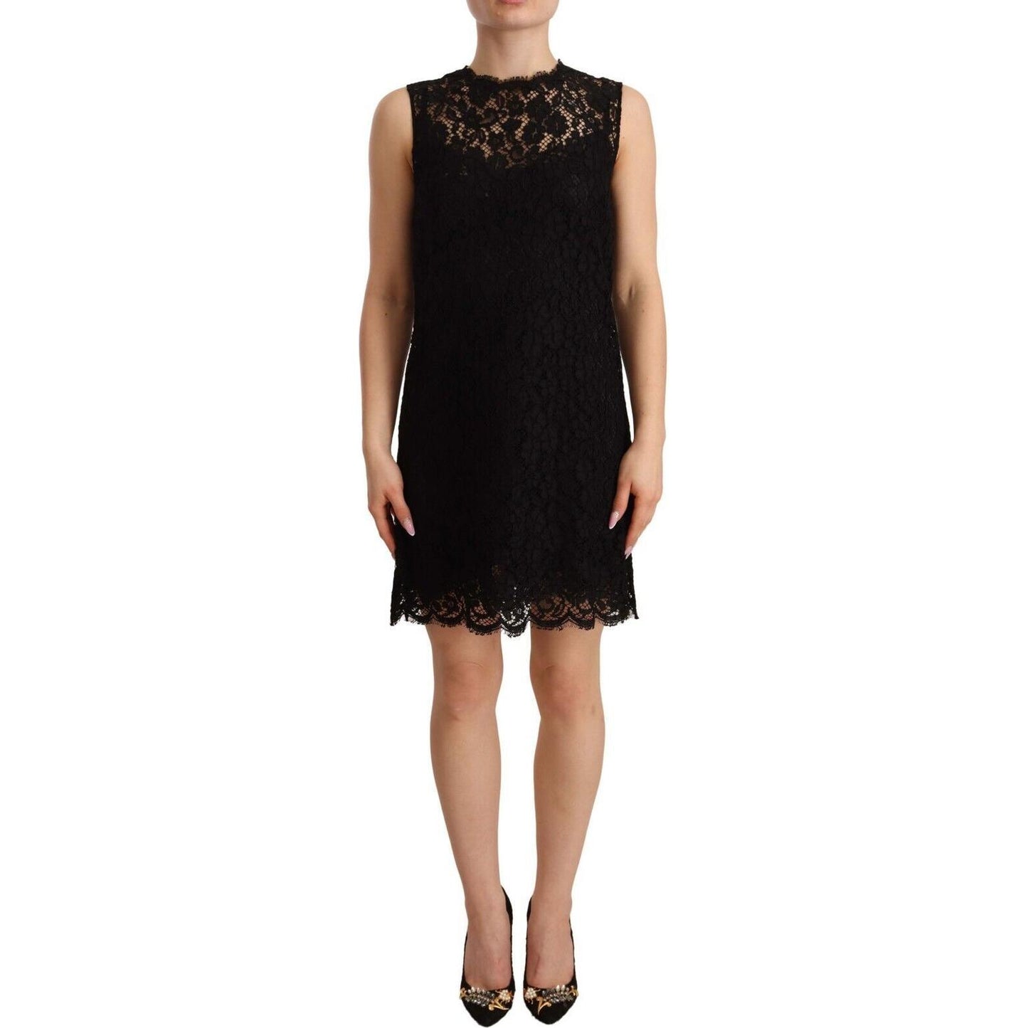 Elegant Floral Lace Sheath Dress in Black