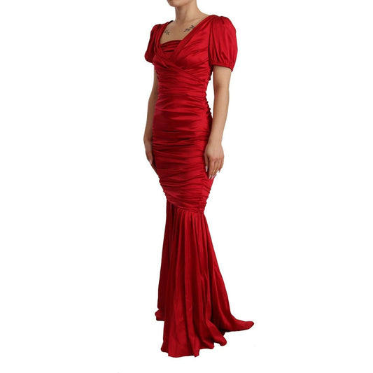 Elegant Red Silk Stretch Mermaid Dress Dolce & Gabbana