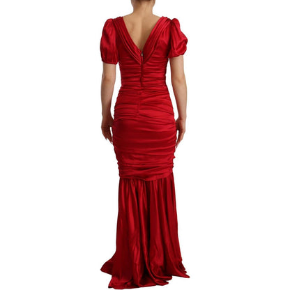 Dolce & Gabbana Red Silk Stretch Sheath Mermaid Gown Dress