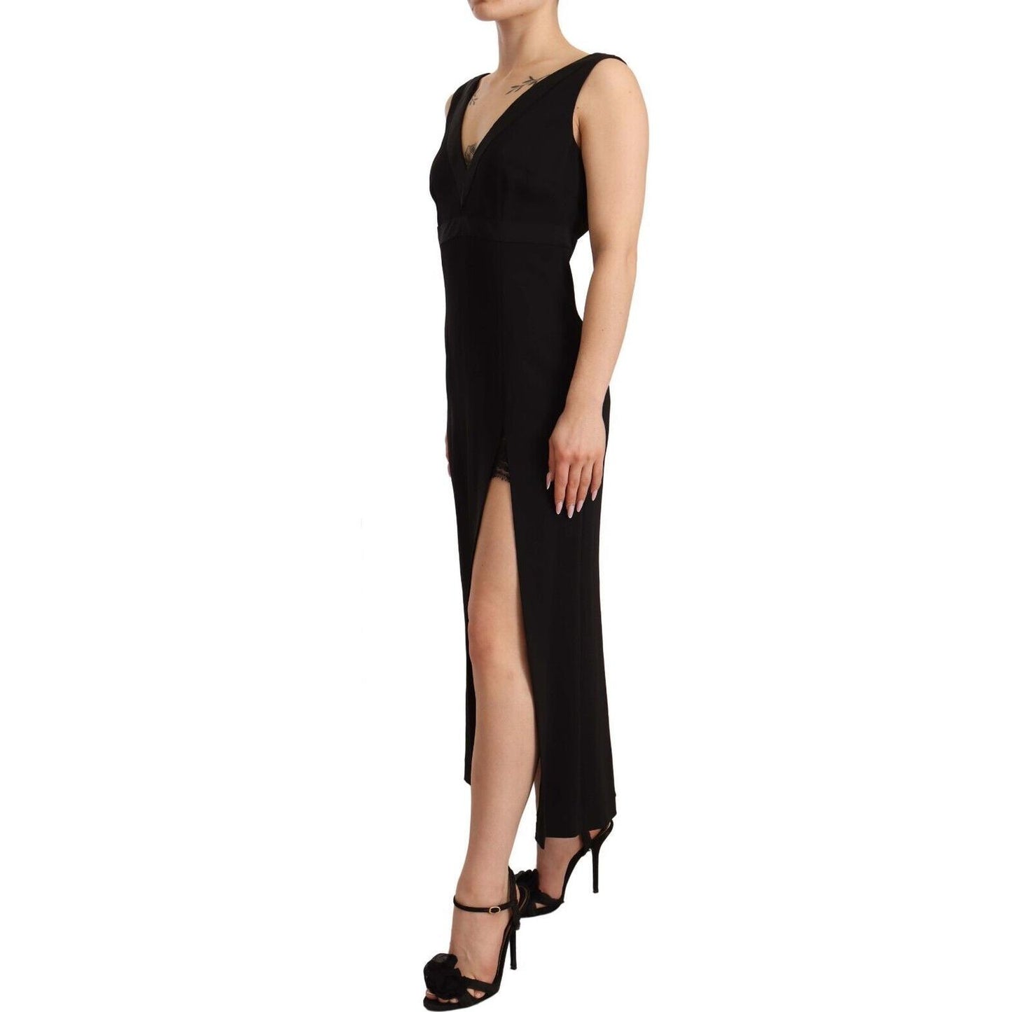 Elegant Black V-Neck Sheath Midi Dress