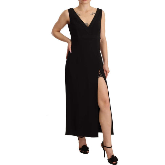 Elegant Black V-Neck Sheath Midi Dress