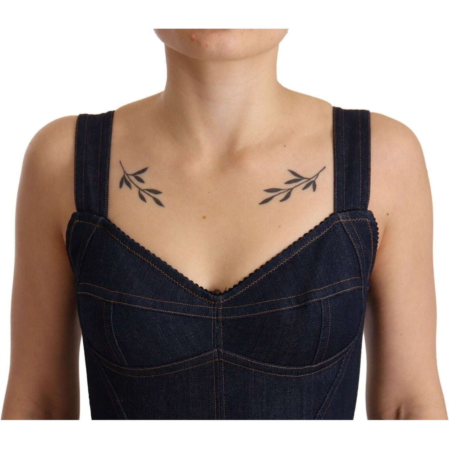 Dolce & Gabbana Dark Blue Cotton Denim Sheath Midi Dress