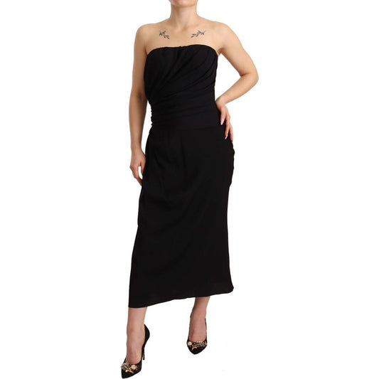 Elegant Strapless Silk Midi Dress