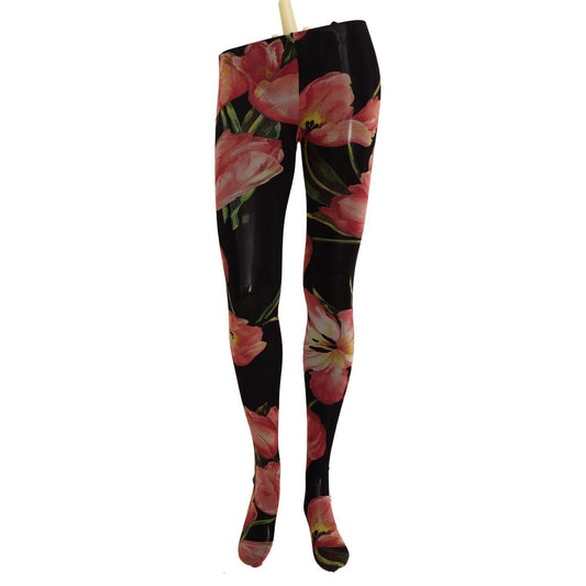Dolce & Gabbana Black Floral Print Nylon Tights Stockings Dolce & Gabbana