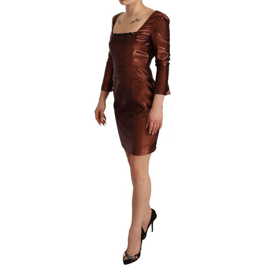 Elegant Bronze Sheath Mini Dress with Square Neck