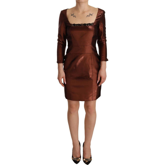 Elegant Bronze Sheath Mini Dress with Square Neck