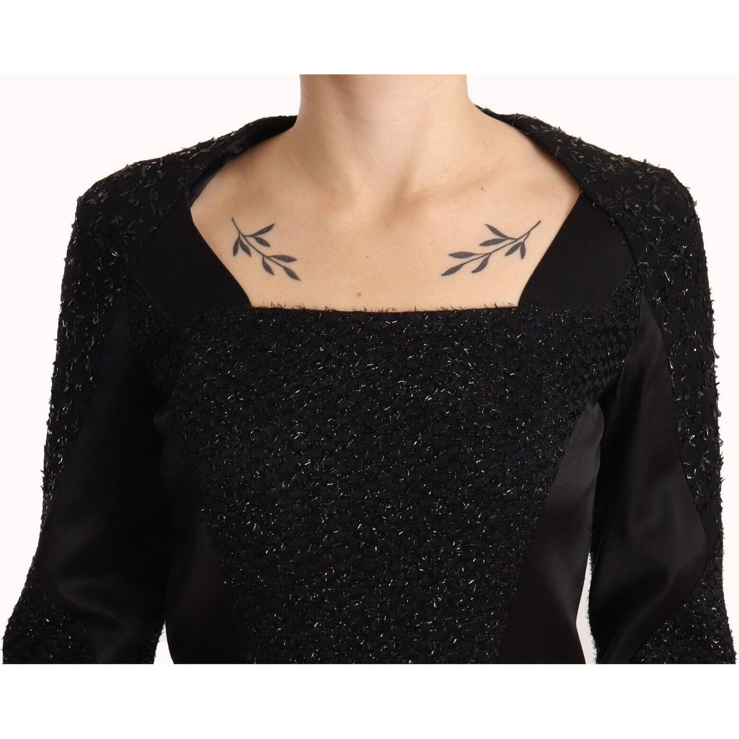 Masha Ma Black Studs Embellished Long Sleeves Sheath Midi Dress Masha Ma