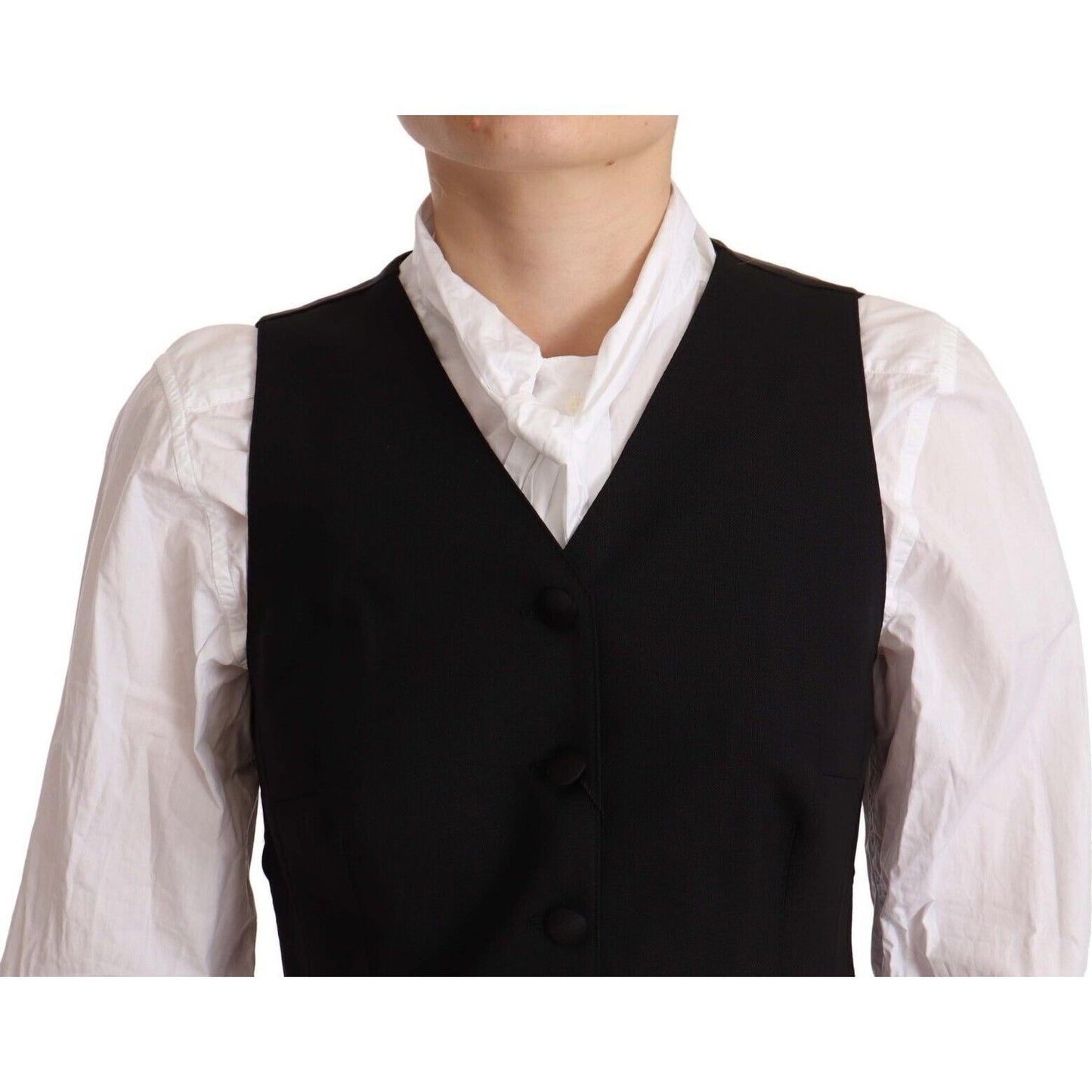 Elegant Black Wool Blend Waistcoat