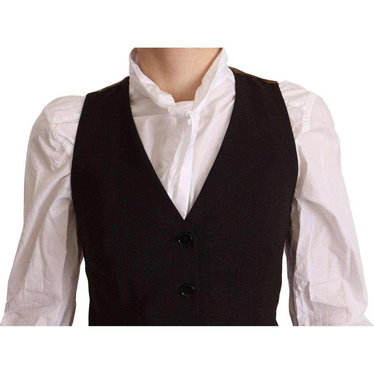 Elegant Black Buttoned Vest Top