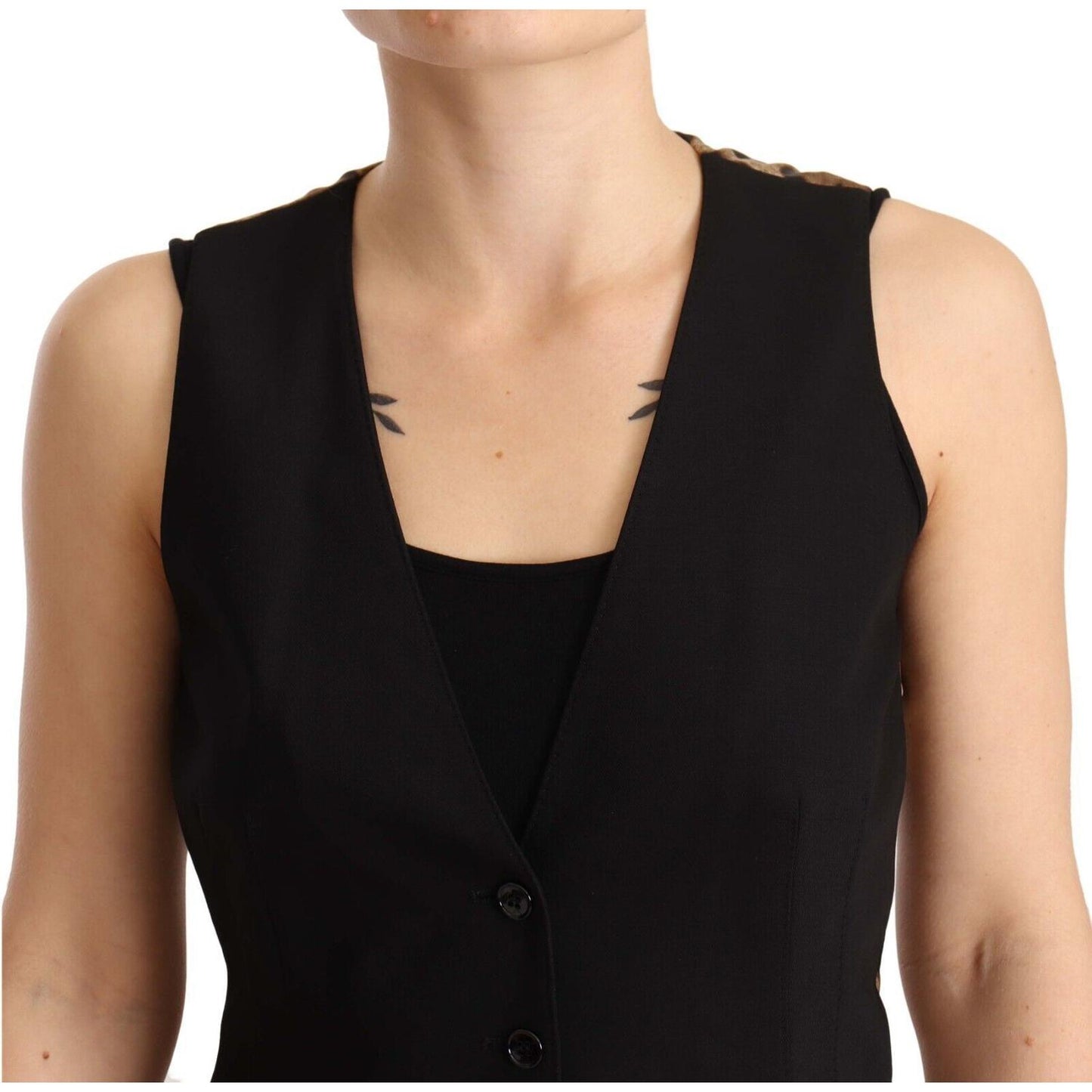 Elegant Black Wool Blend Waistcoat