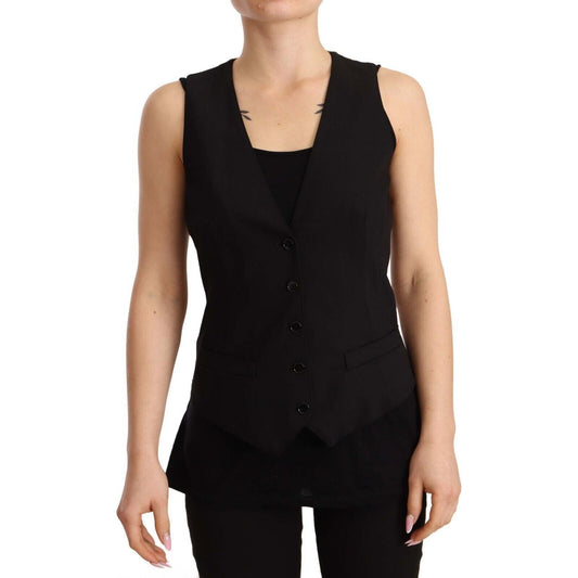 Elegant Black Wool Blend Waistcoat