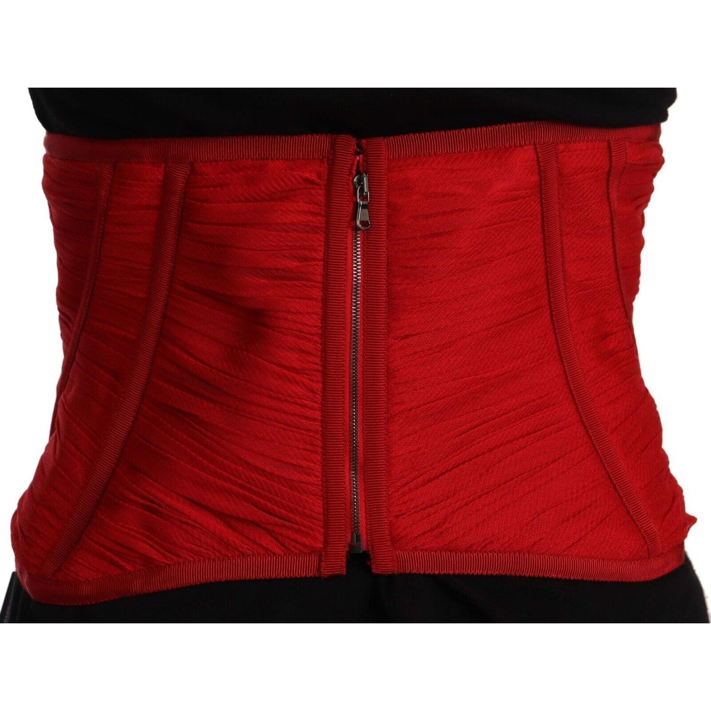 Elegant Red Silk Corset Belt Top