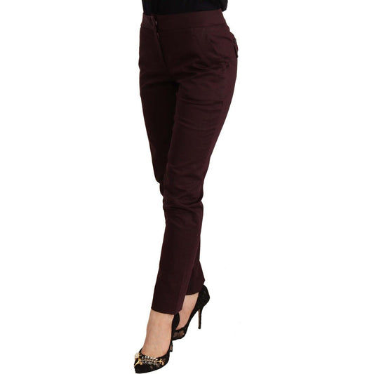 Maroon Slim Fit Skinny Pants with Zipper Detail