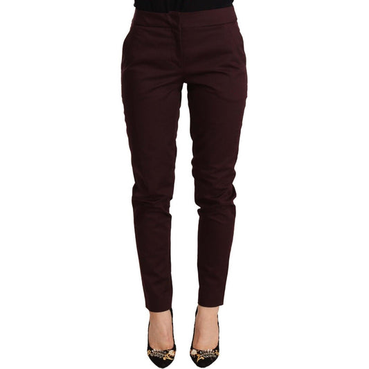 Maroon Slim Fit Skinny Pants with Zipper Detail