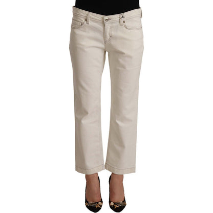 Dolce & Gabbana Off White Cotton Flared Cropped Denim Jeans