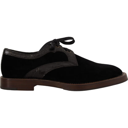 Dolce & Gabbana Black Velvet Exotic Leather Shoes