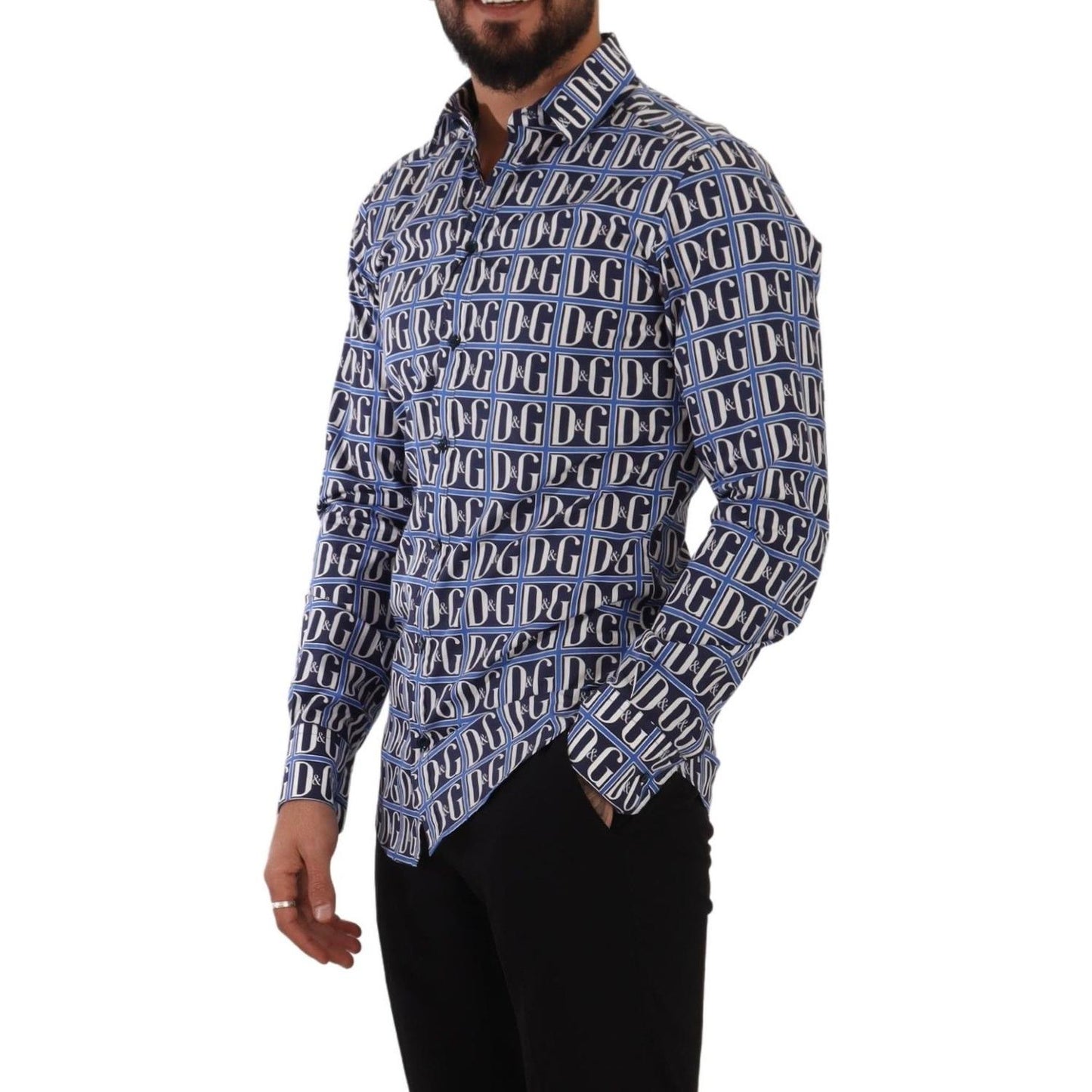 Slim Fit Blue Logo Cotton Shirt