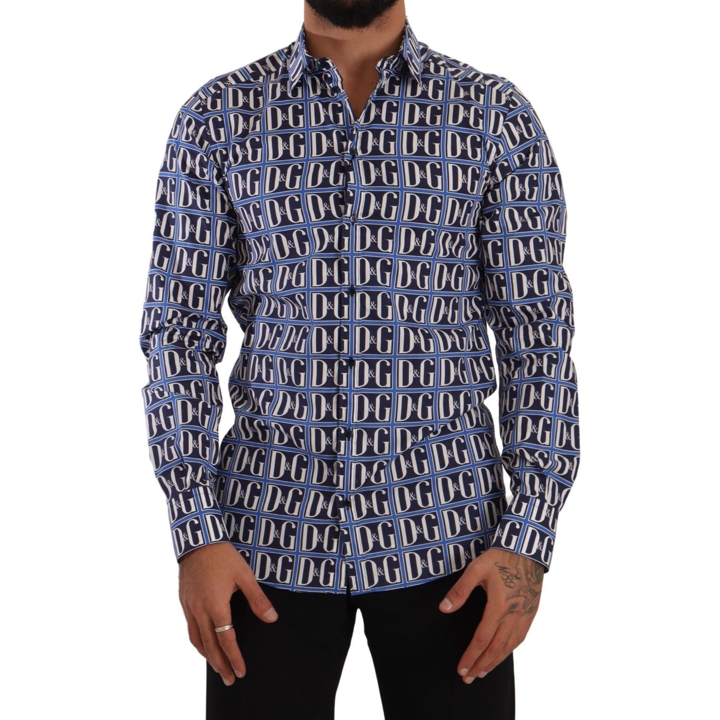 Slim Fit Blue Logo Cotton Shirt