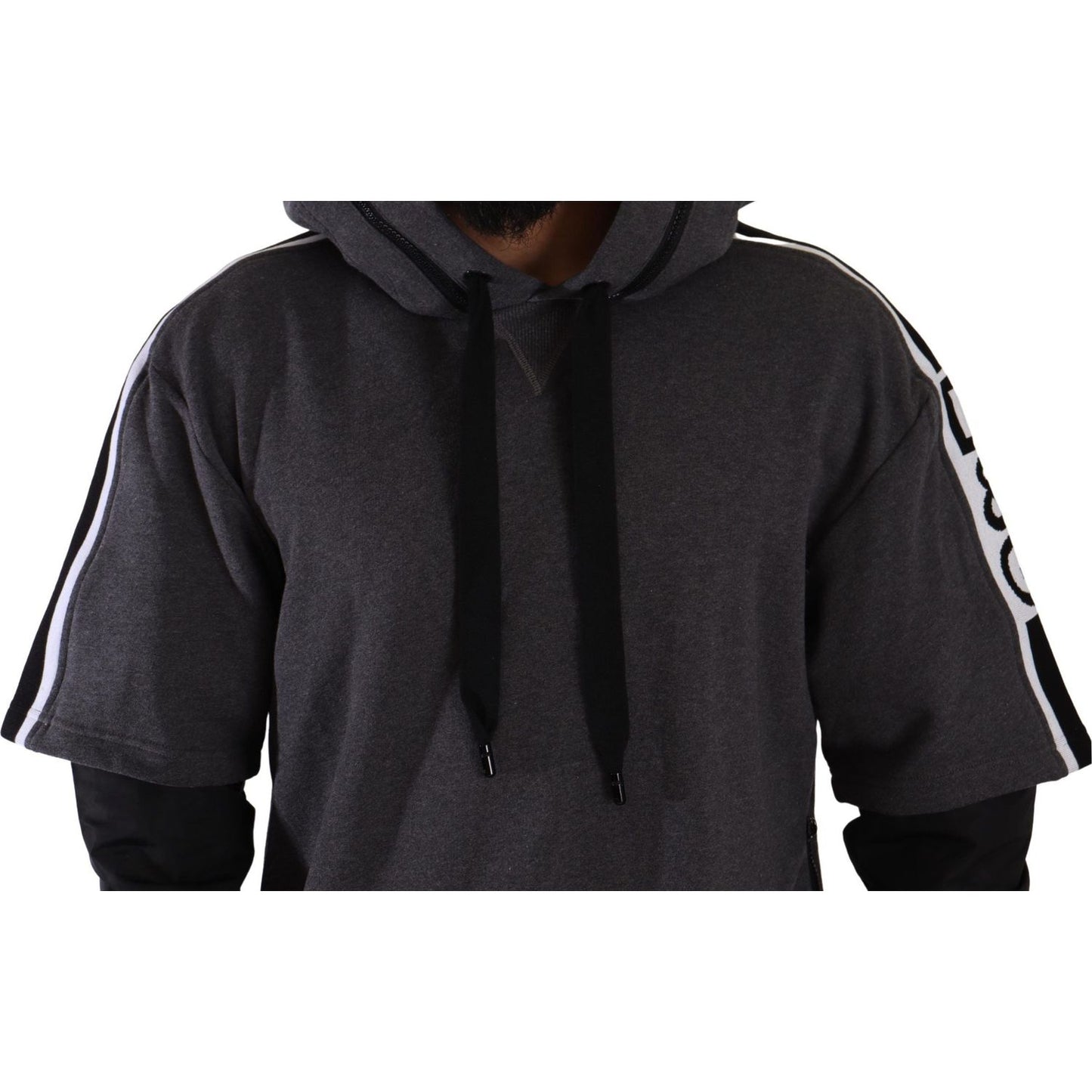 Elegant Hooded Black & Gray Pullover Sweatshirt