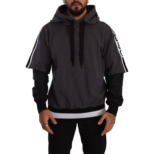 Elegant Hooded Black & Gray Pullover Sweatshirt