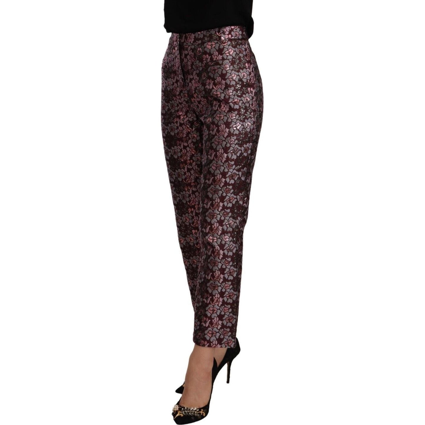 High Waist Jacquard Flared Cropped Trousers