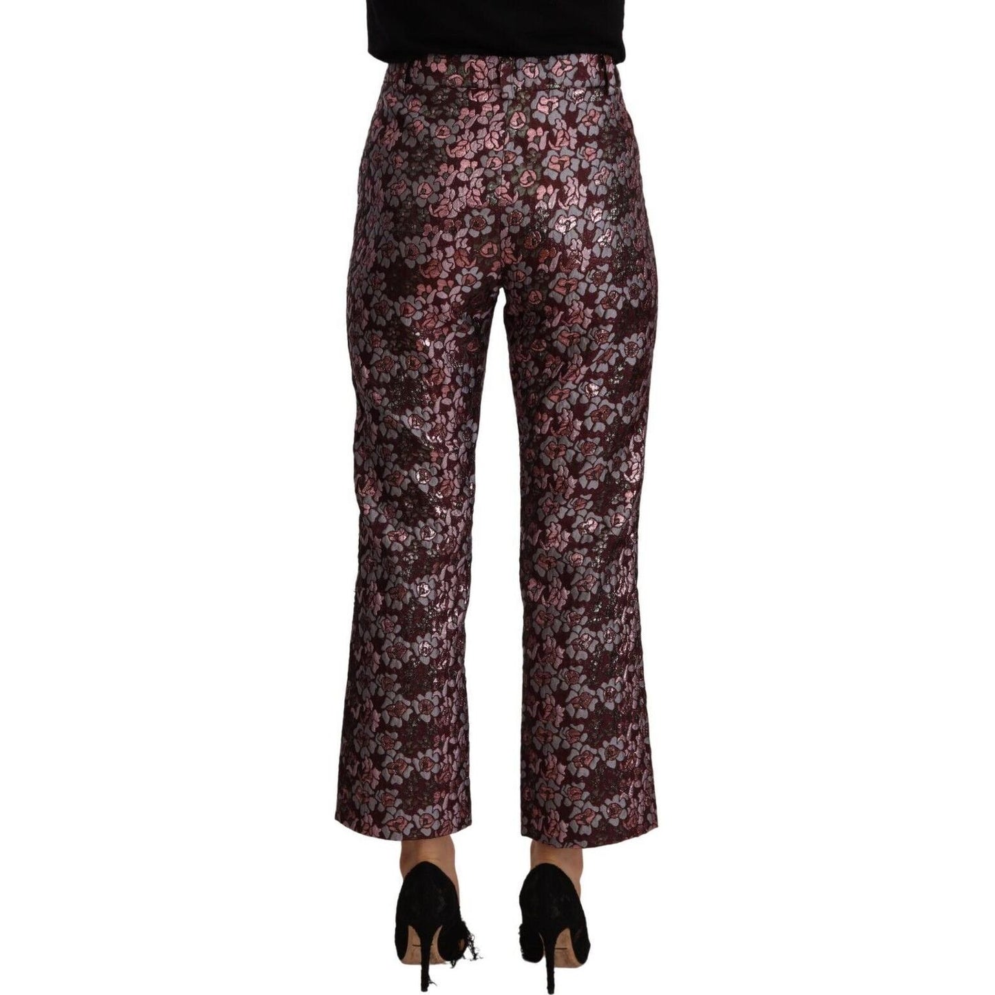 High Waist Jacquard Flared Cropped Trousers